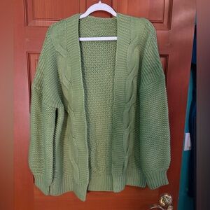 Oversized green chunky cardigan sweater